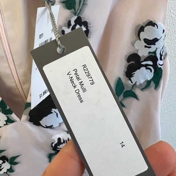 NWT $1890 Lela Rose Women's Pink Silk Floral V-Neck Sleeveless A-Line Dress, 14 - Picture 4 of 6